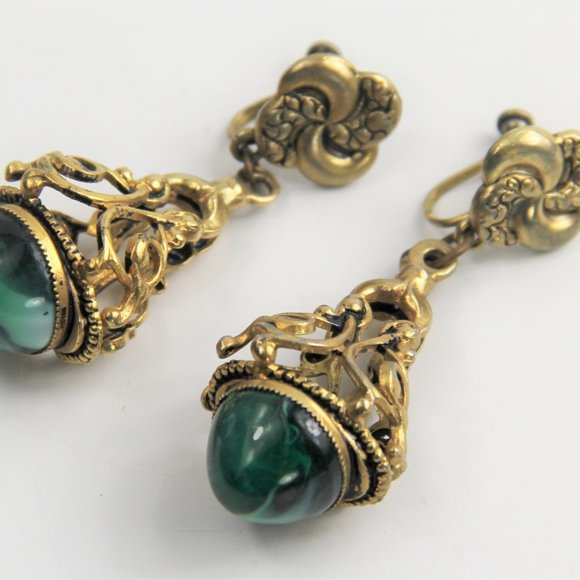 VINTAGE VICTORIAN CABOCHON DANGLE EARRINGS - Picture 4 of 4